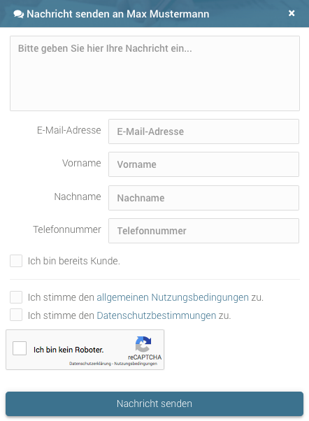 Pop-up zur Kontaktaufnahme