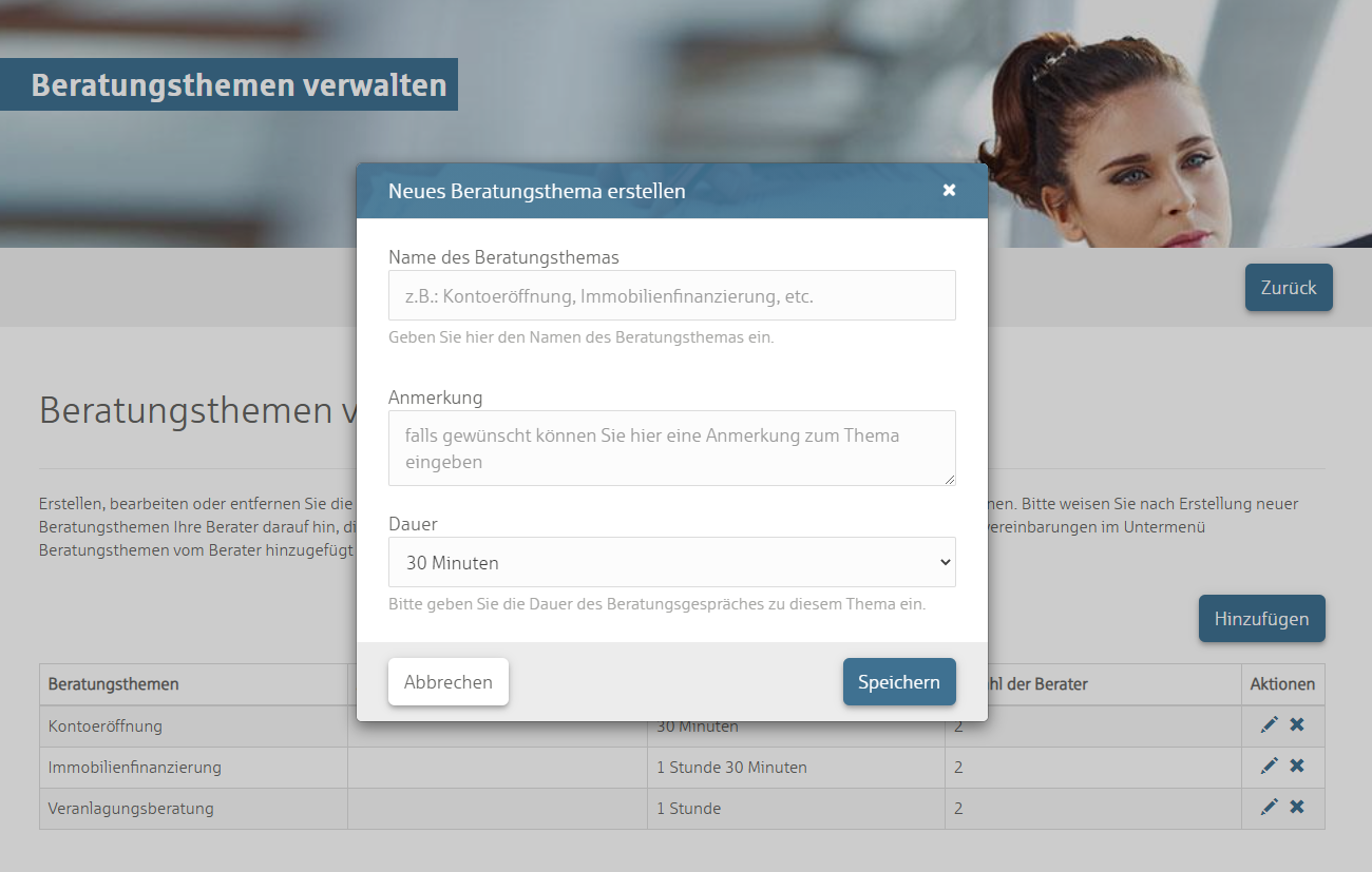 Beratungsthemen erstellen