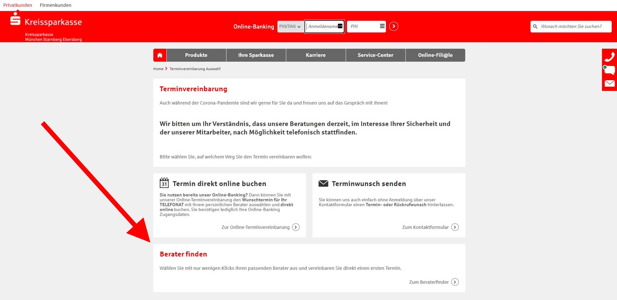 Verlinkung zum Beraterfinder auf der Website der
                                                           KSKMSE