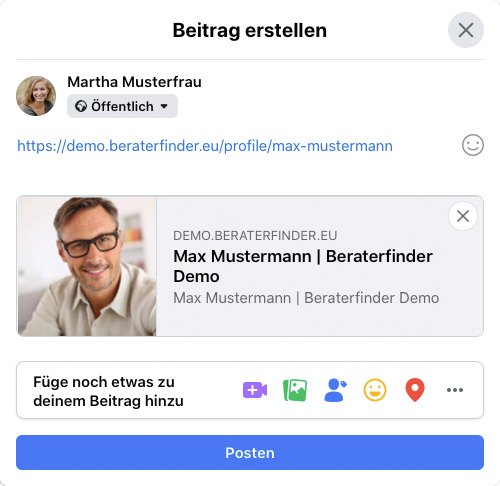 Anzeige des Links bei einem Posting auf Facebook